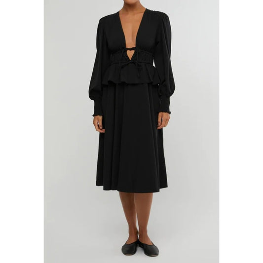 WeWoreWhat Black Plunging V-Neck Long Sleeve Peasant Midi Dress