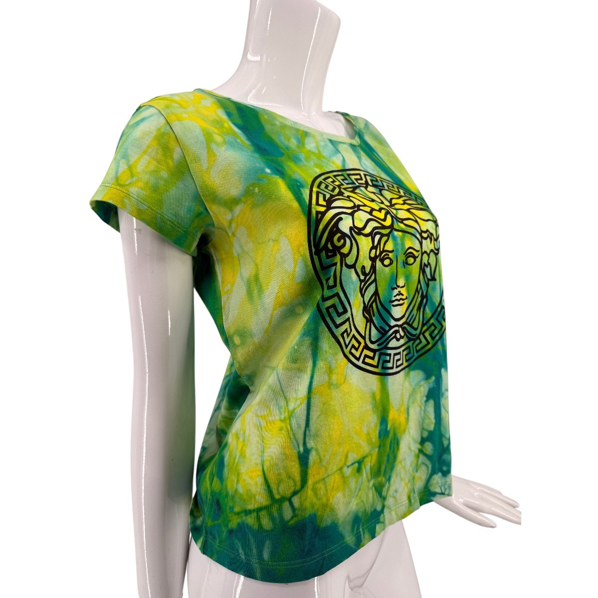 Versace Cotton Jersey Tie-Dye Medusa Print T-Shirt Green Women's Size 38