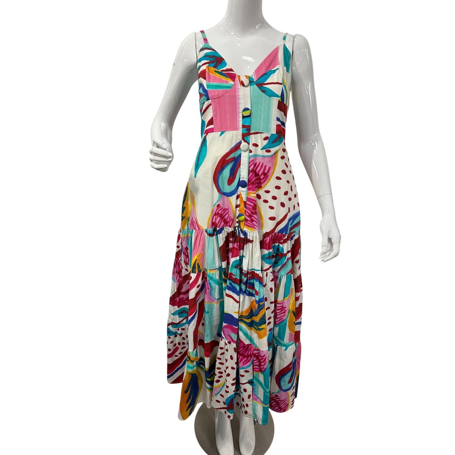PatBO Floral V-Neck Sleeveless Tiered Maxi Dress Multicolor Women's Size US 6