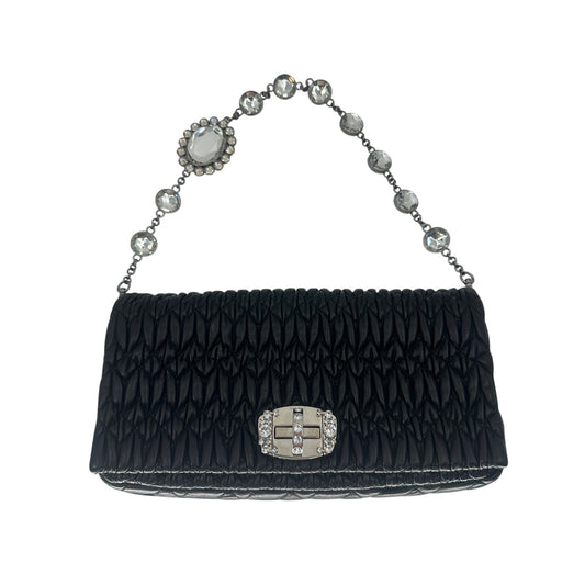Miu Miu Leather Quilted Matelassé Crystal Shoulder Bag
