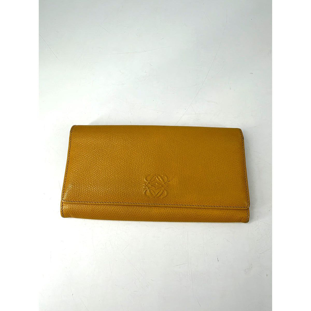 Loewe Anagram Grained Leather Long Flap Wallet Mustard Yellow