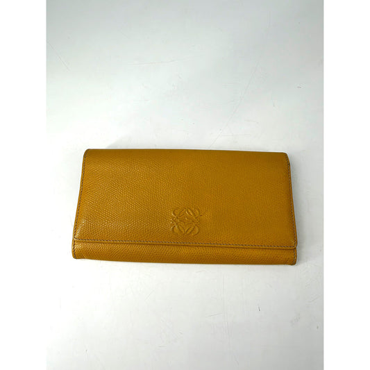Loewe Anagram Grained Leather Long Flap Wallet Mustard Yellow
