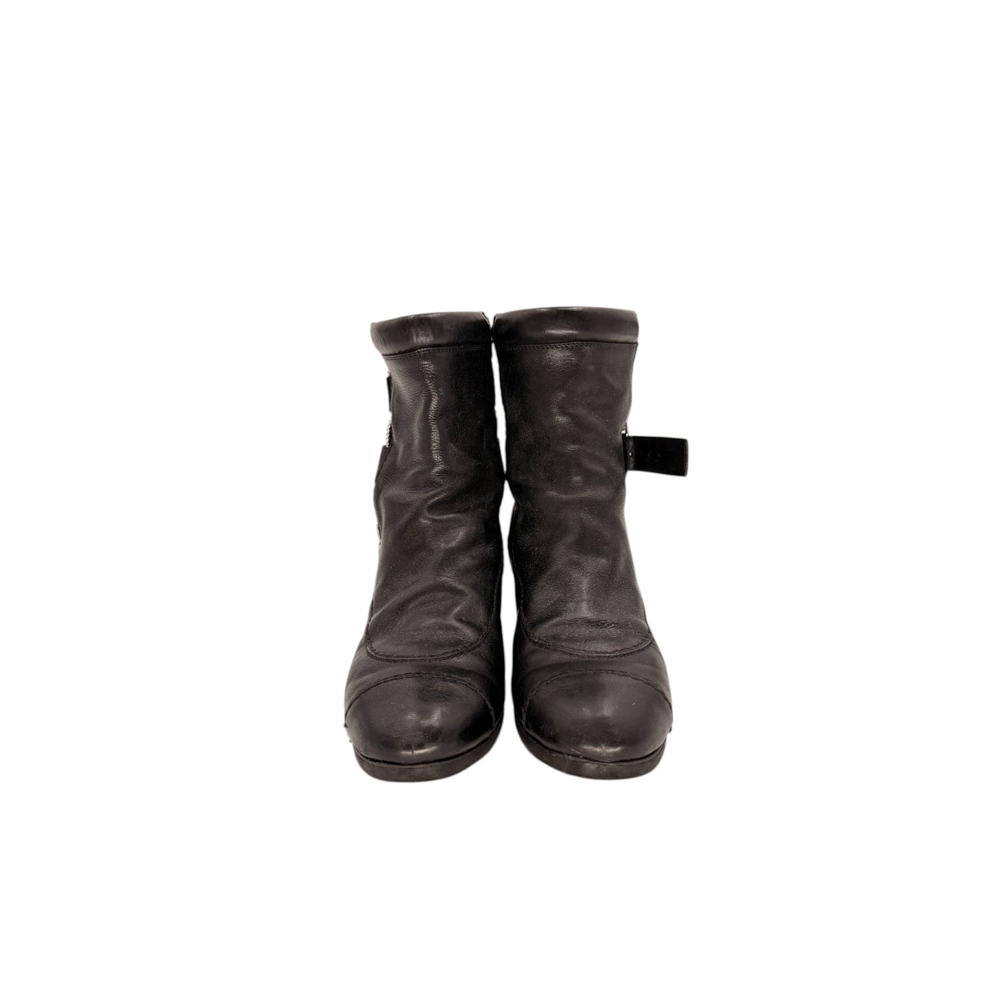 Chanel Leather Interlocking CC Logo Ankle Moto BIker Boots