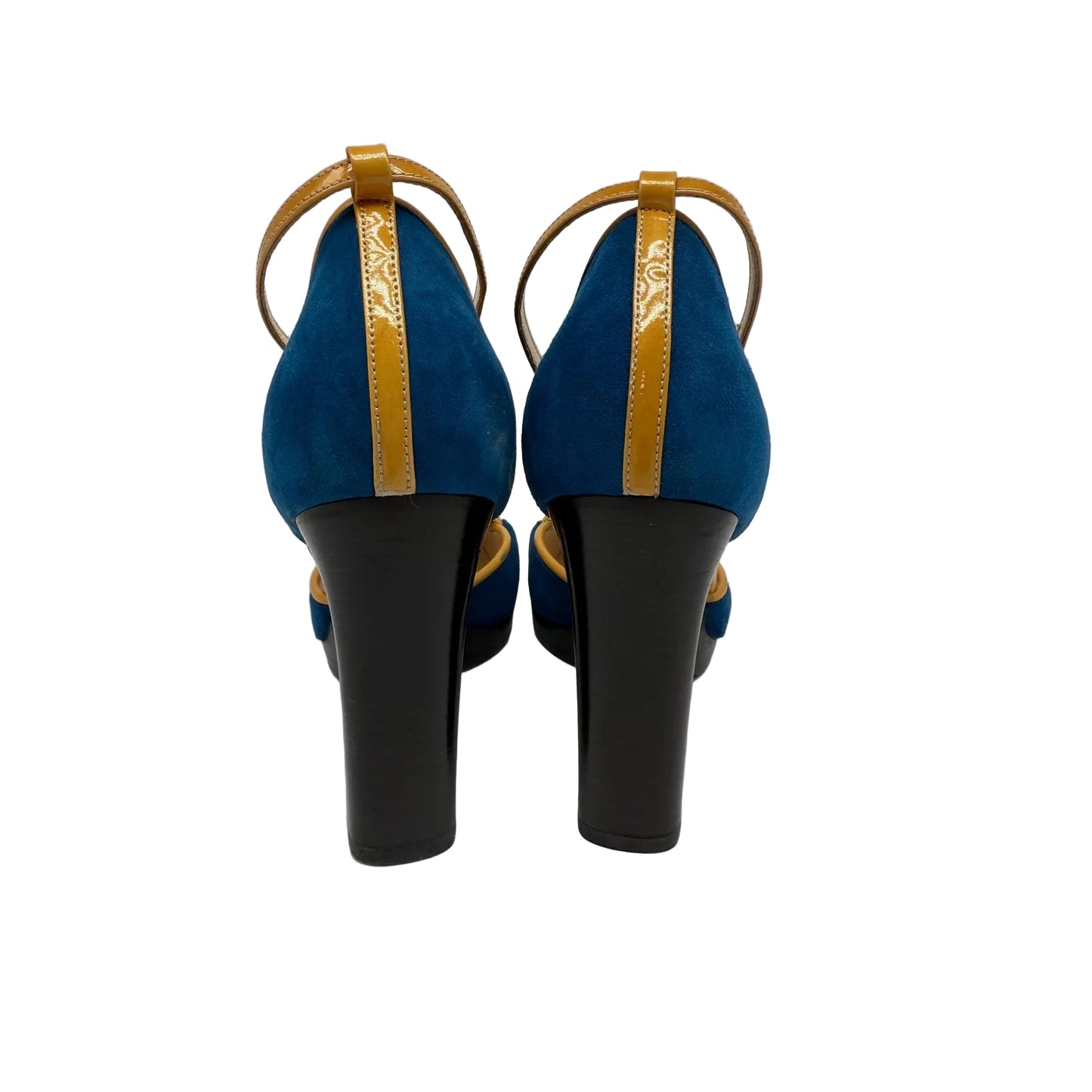 Fendi Suede Leather Trim Square Toe Block Heels Pumps