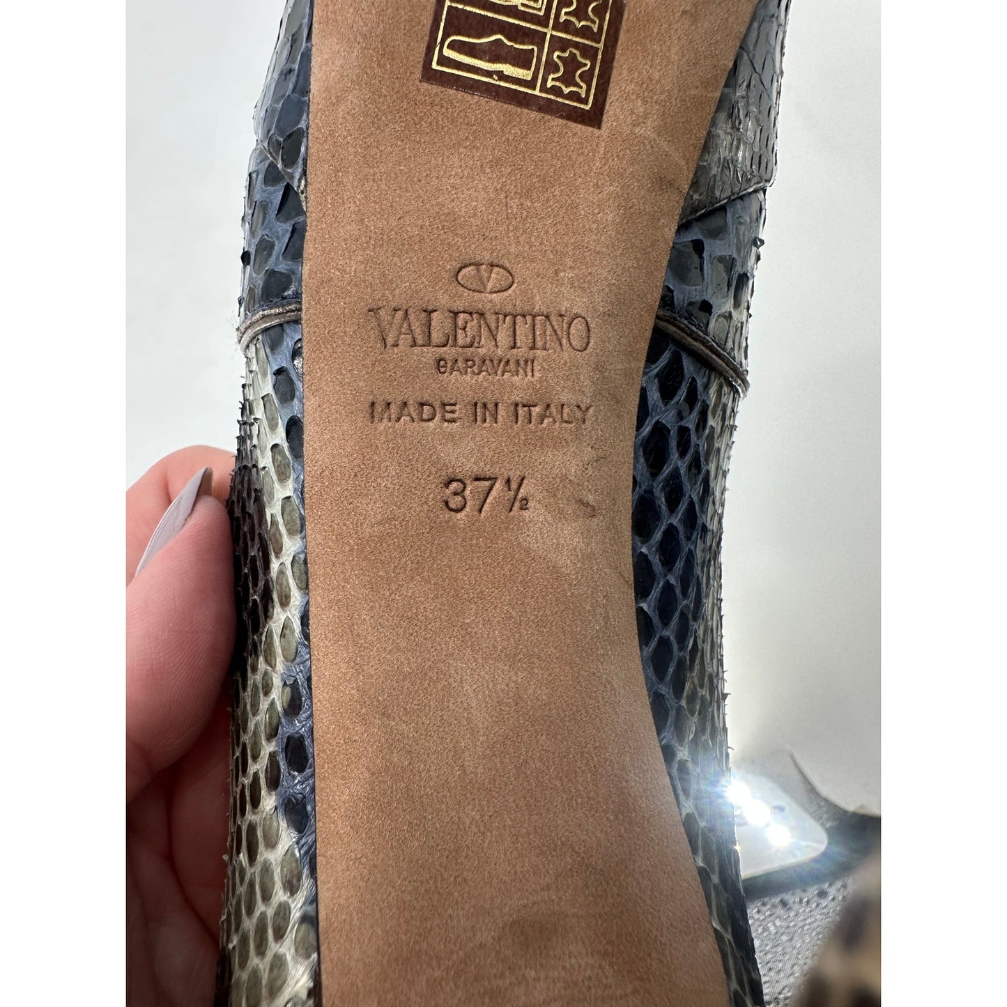 Valentino Garavani Leather Python Print Rockstud Platform Pumps