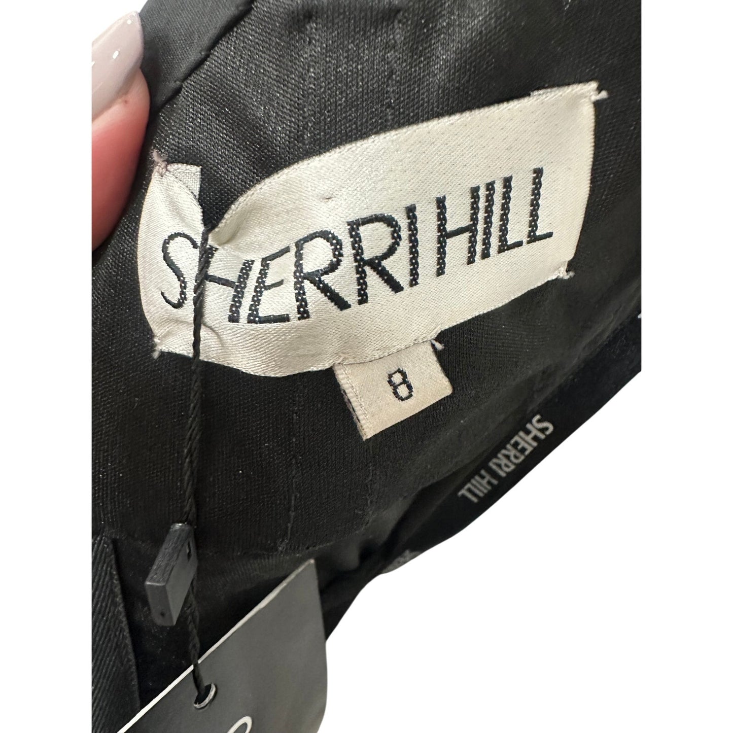 NWT Sherri Hill Black Gold Beaded Fitted Ball Gown Overskirt Formal Dress