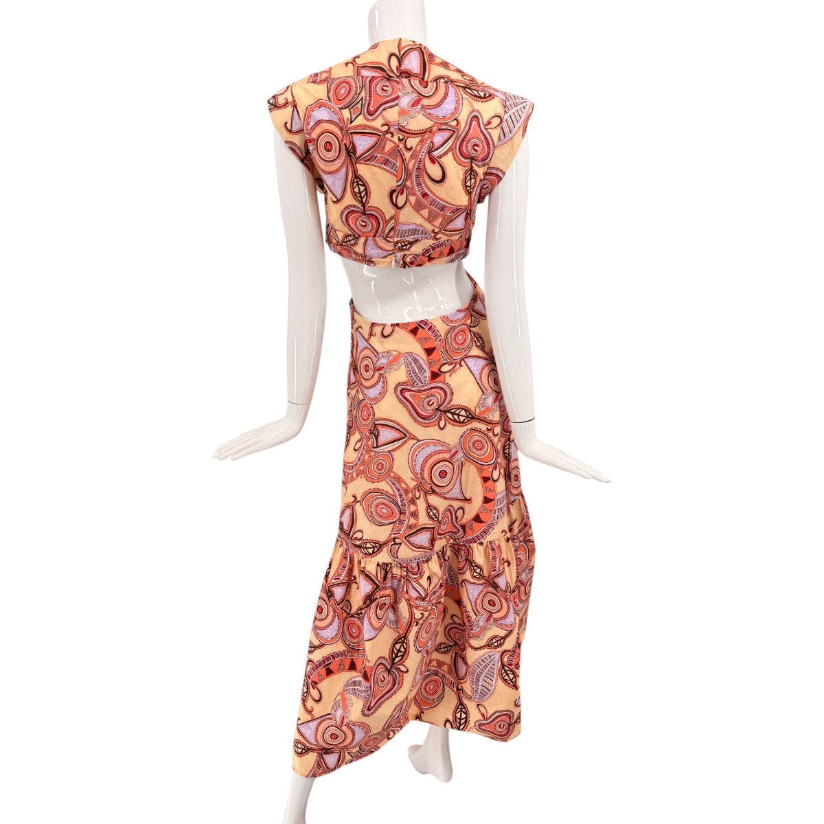 A.L.C. Cotton Blend Abstract Print V-Neck Cut Out Maxi Dress