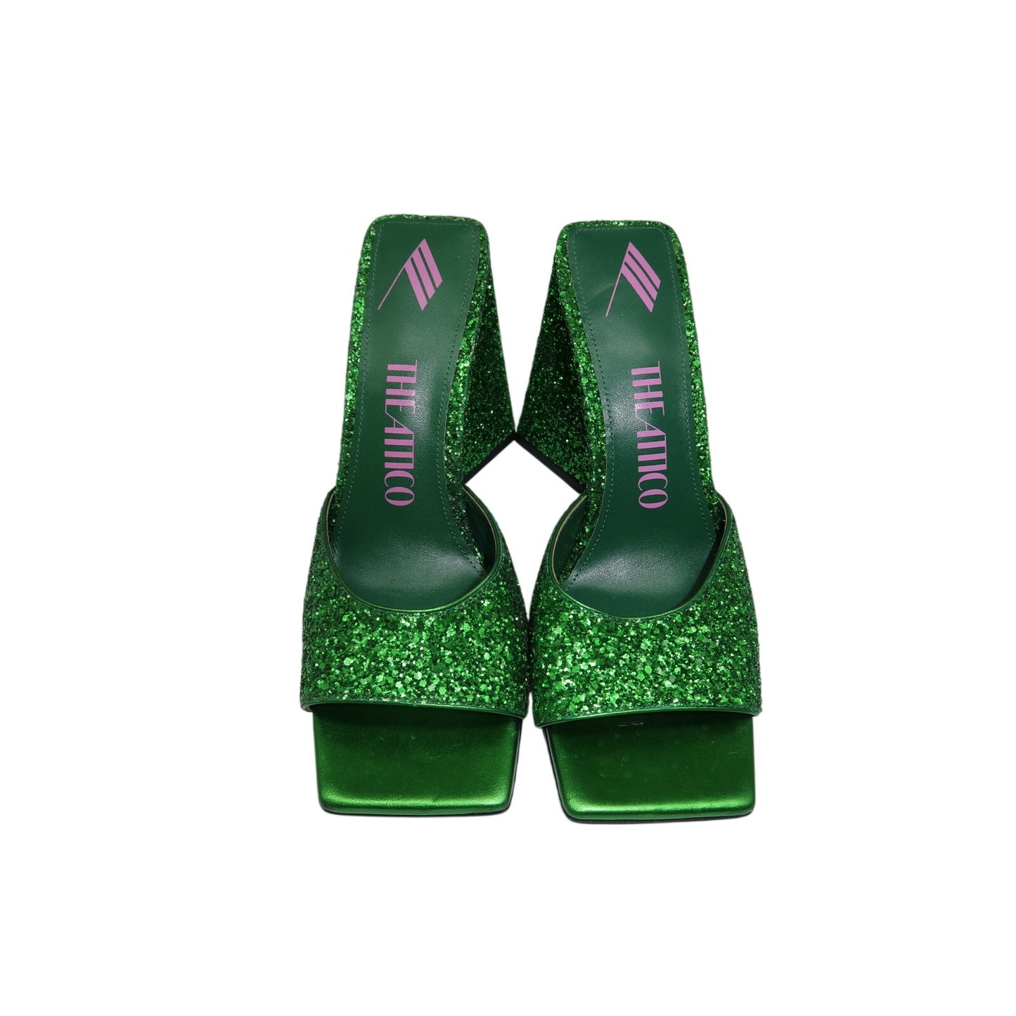The Attico Green Devon 115 Square Toe Slide Sandals