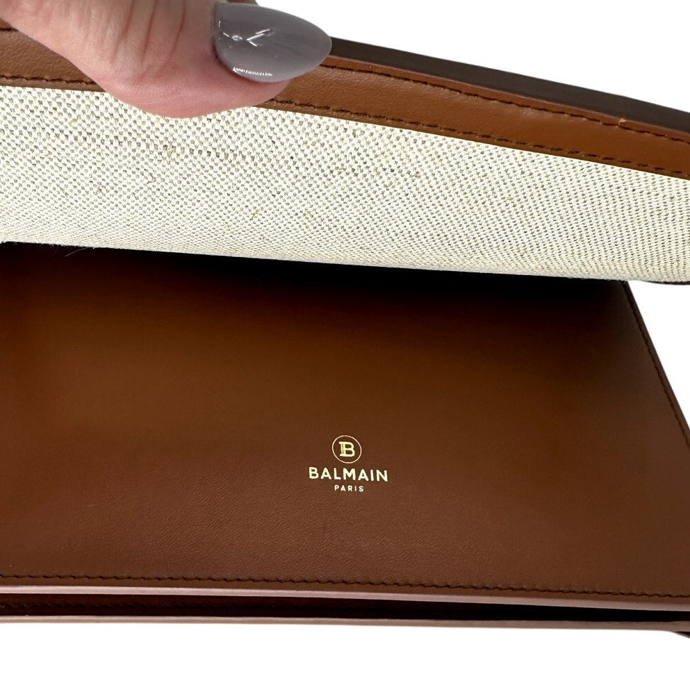 Balmain Canvas Leather Logo Graphic Triple Compartment Zip Pouch Crossbody Bag