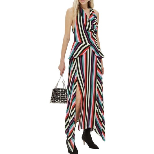 Topshop Stripe Halter Neck Sleeveless Maxi Dress Multicolor