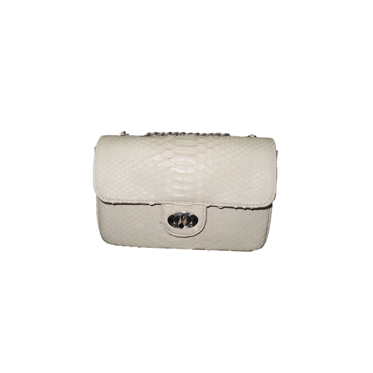 Cream Python-Textured Crossbody Silver Hardware Chain Shoulder Bag Women's OS