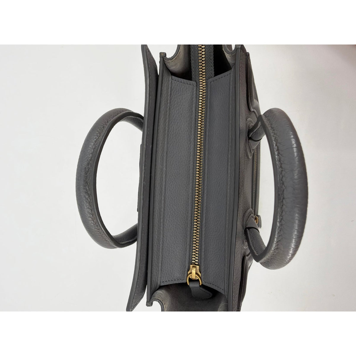 Celine Nano Luggage Tote Grey Blue Drummed Leather Crossbody