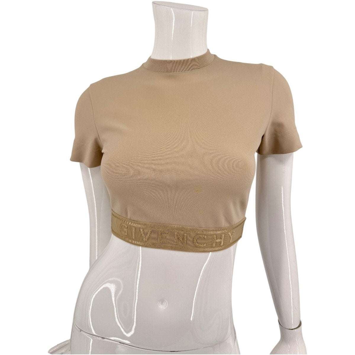Givenchy Logo Band Crew Neck Short Sleeve Crop Top Beige Women's Size XS