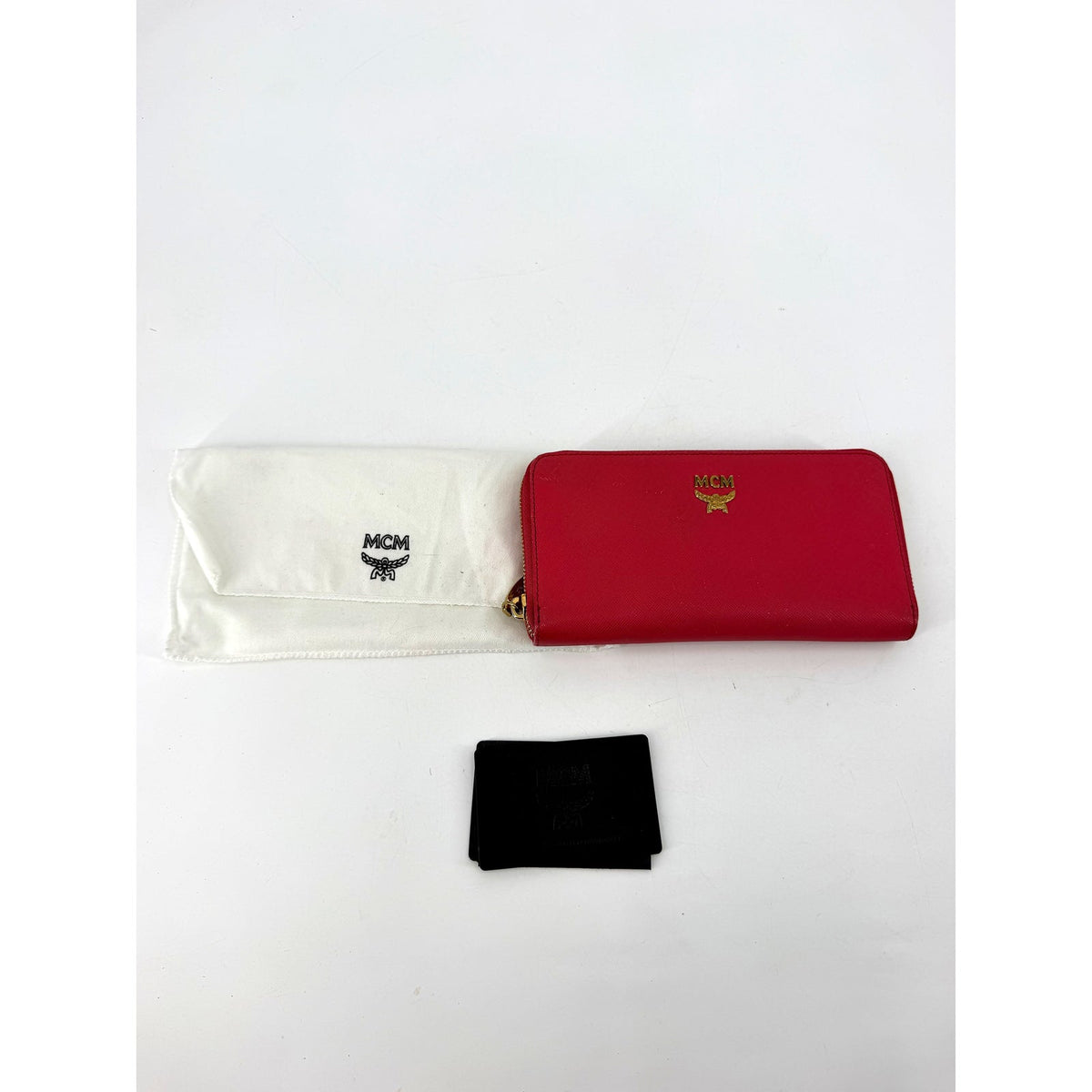 MCM Red Saffiano Leather Zip Around Continental Wallet Gold