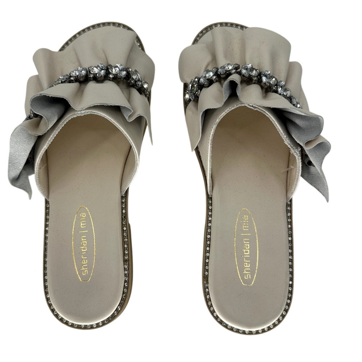 Sheridan Mia Tiana Ruched Jeweled Slide Sandals