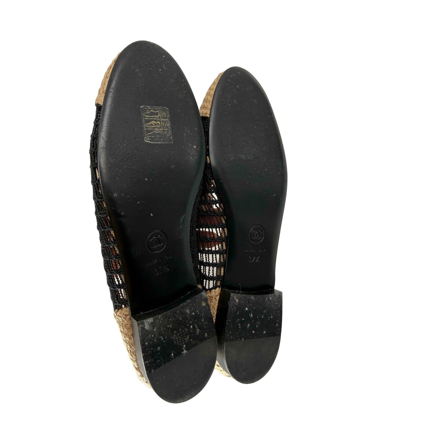 Chanel Raffia Crochet Woven CC Logo Cap Toe Ballet Flats
