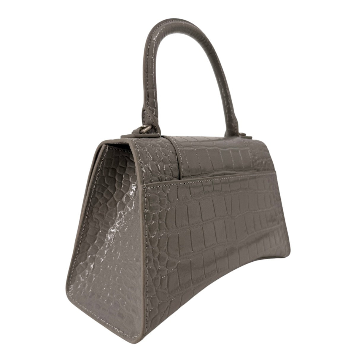 Balenciaga Hourglass Croc Embossed Leather Top Handle Bag