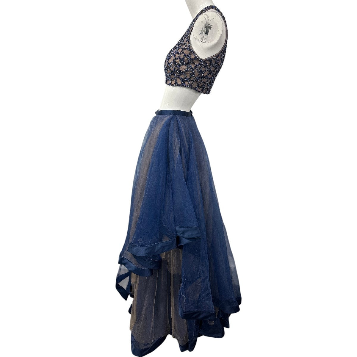 Glamour By Terani Couture Beaded Top Mesh Organza Ballgown Skirt Set