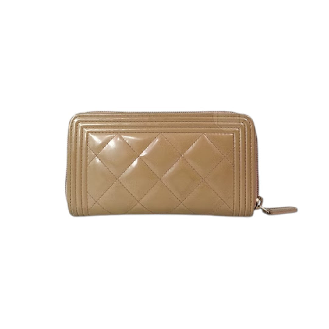Chanel Calfskin Leather Quilted Interlocking CC Logo Boy Continental Wallet Nude