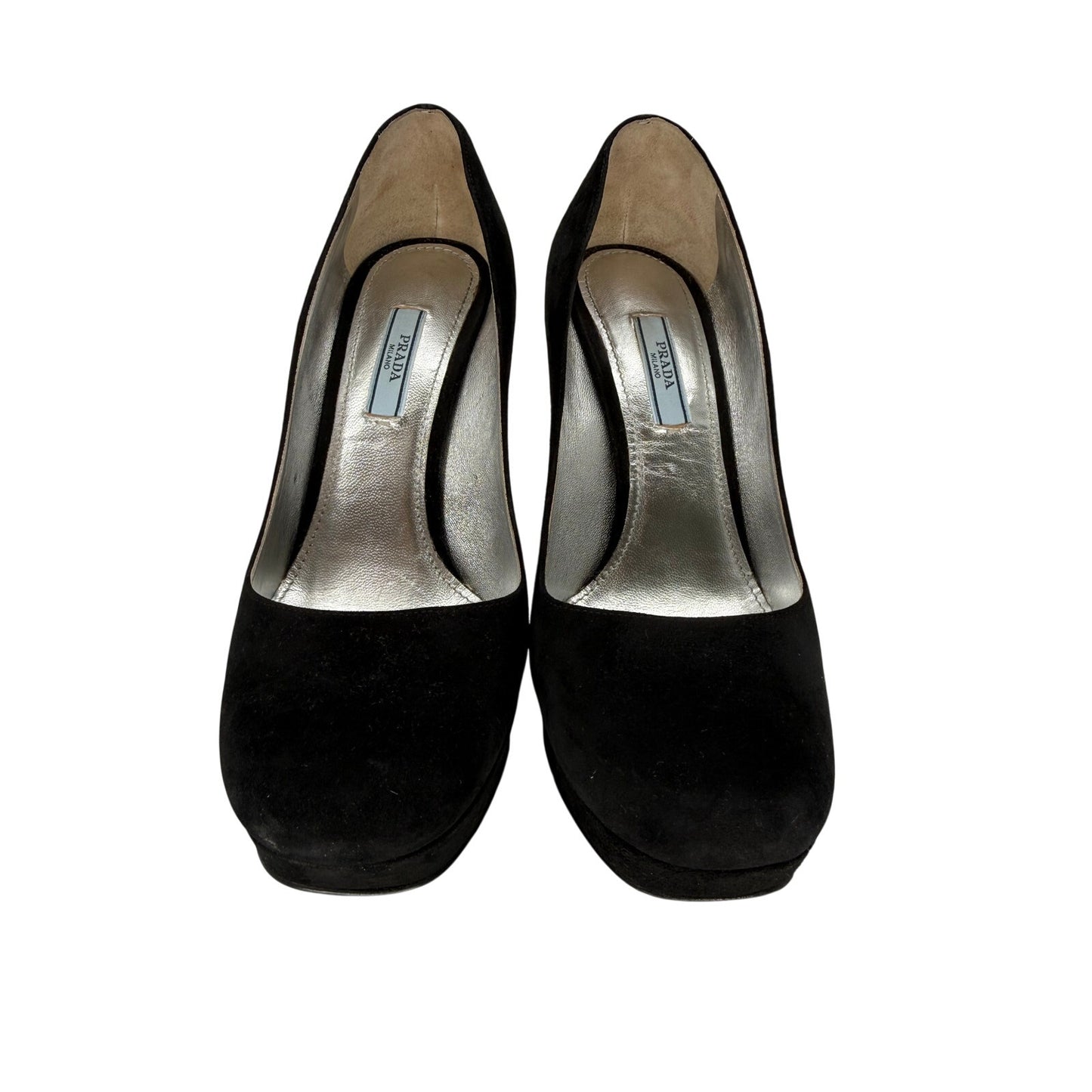 Prada Suede Camoscio Block Heel Platform Pumps