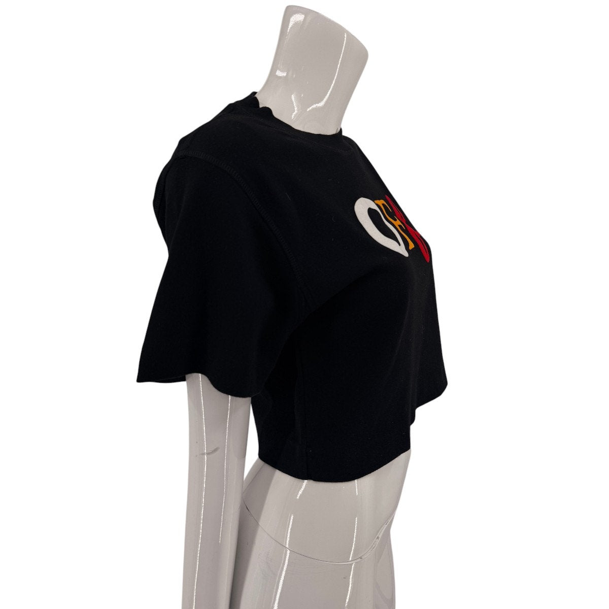 Off-White Cotton Typo Mix Crop Crew Neck T-Shirt