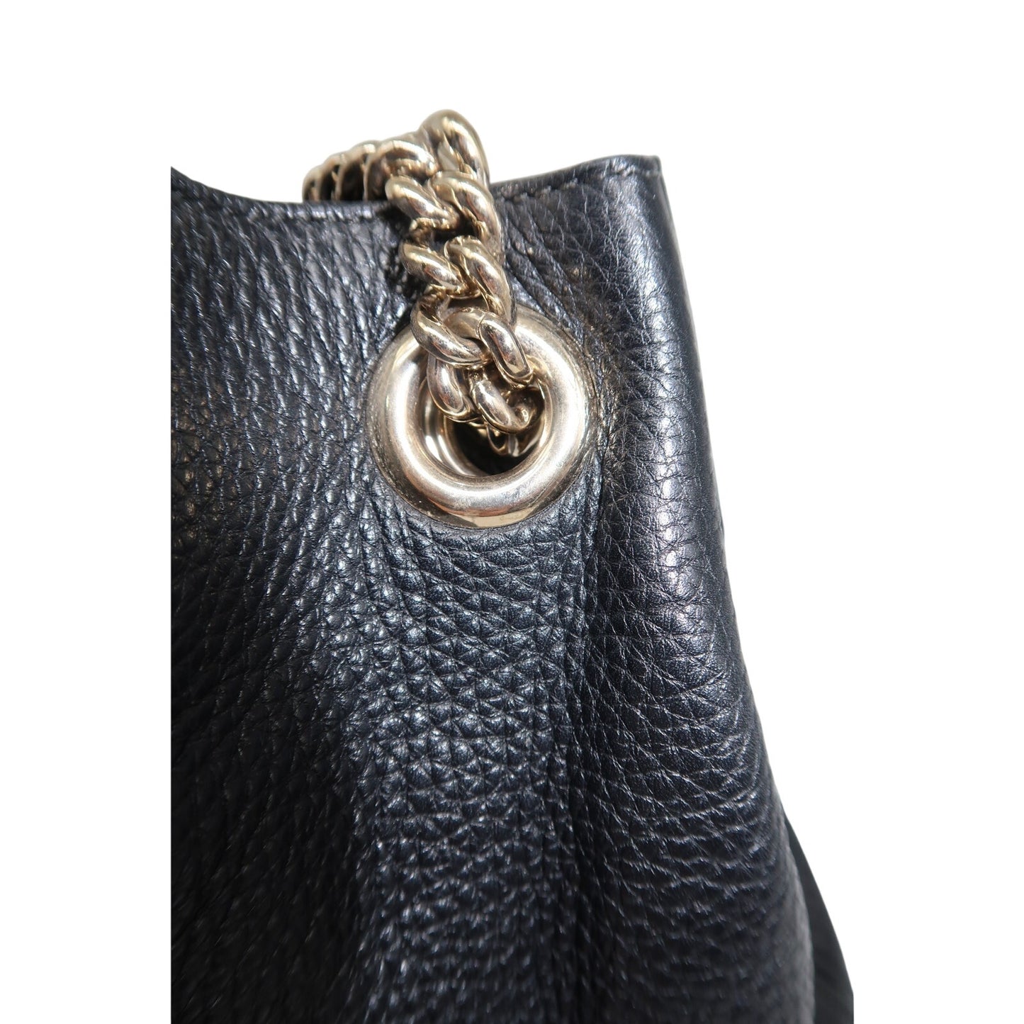 Gucci Soho GG Logo Chain Strap Shoulder Bag Black Pebbled Leather