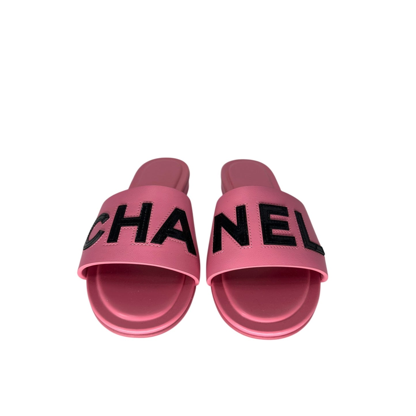 Chanel Leather Logo Accent Slides Mules