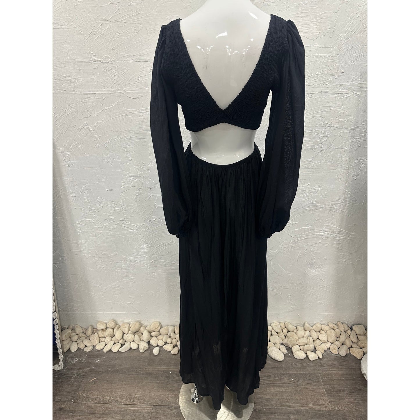 Indah Julie Ruched Bodice Cutaway Puff Sleeve Maxi Dress