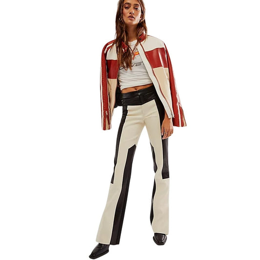 Ronny Kobo Black/Ivory Faux Leather Colorblock Wide Leg Theo Pants