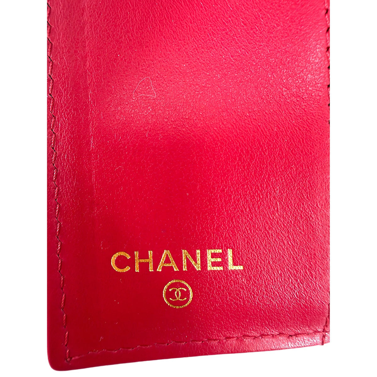 Chanel Red Caviar Quilted Compact Flap Wallet Crystal CC Gold Hardware