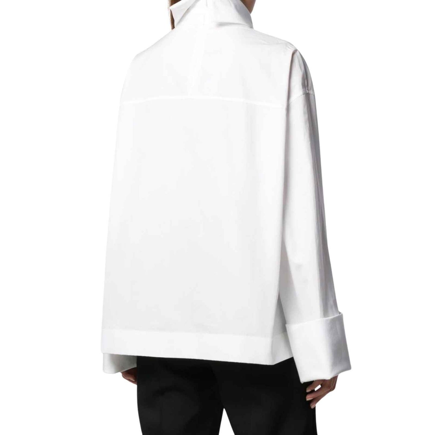 The Row Mayomi Long Sleeve Cotton Poplin Funnel Neck Top White Women's Small