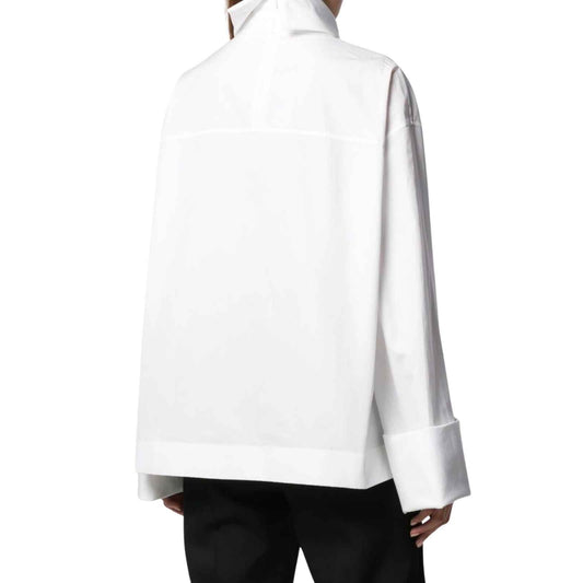 The Row Mayomi Long Sleeve Cotton Poplin Funnel Neck Top White Women's Small