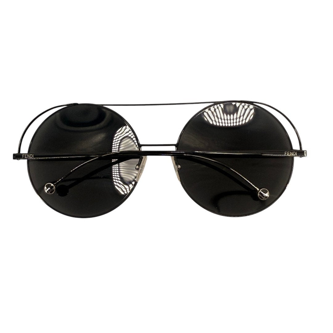 Fendi Round Logo Black Metal Designer FF 0285/S Sunglasses Gray Lenses Women's