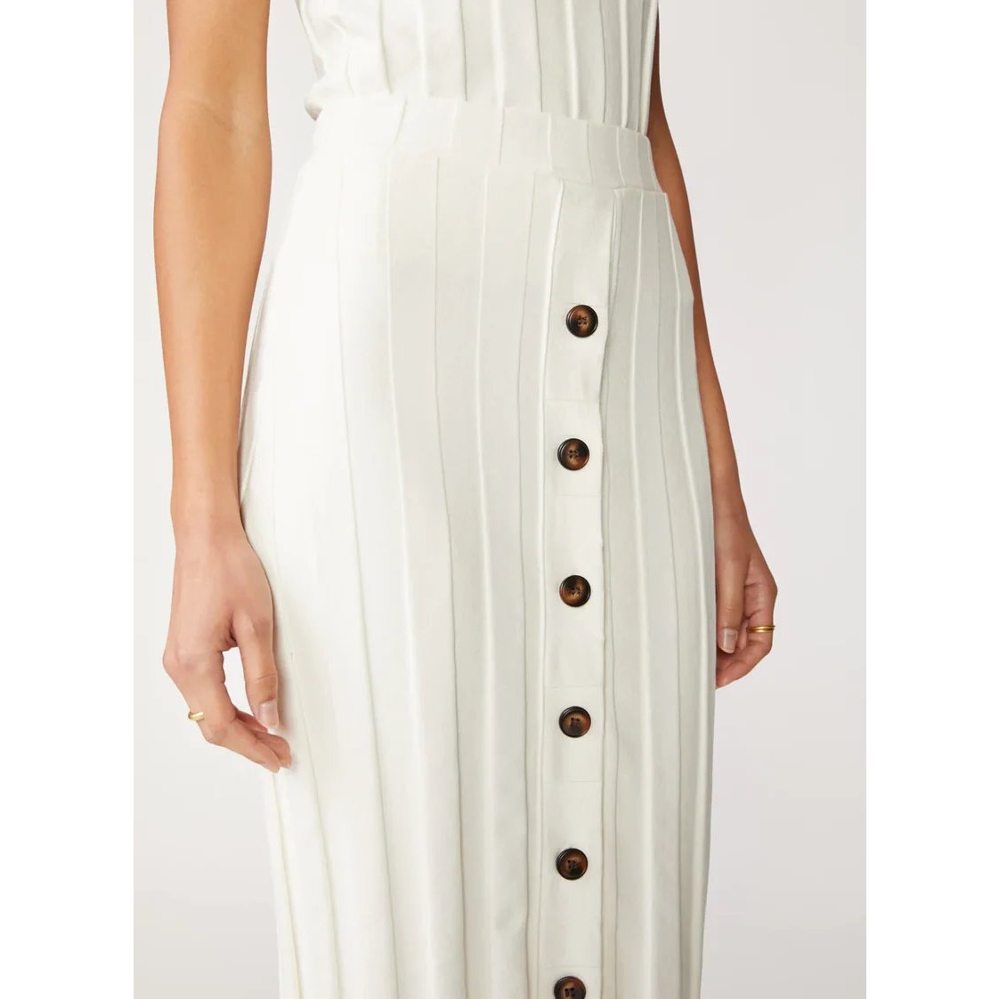 Stateside Cotton Knit Box Pleat Mock Neck Top Midi Skirt Set