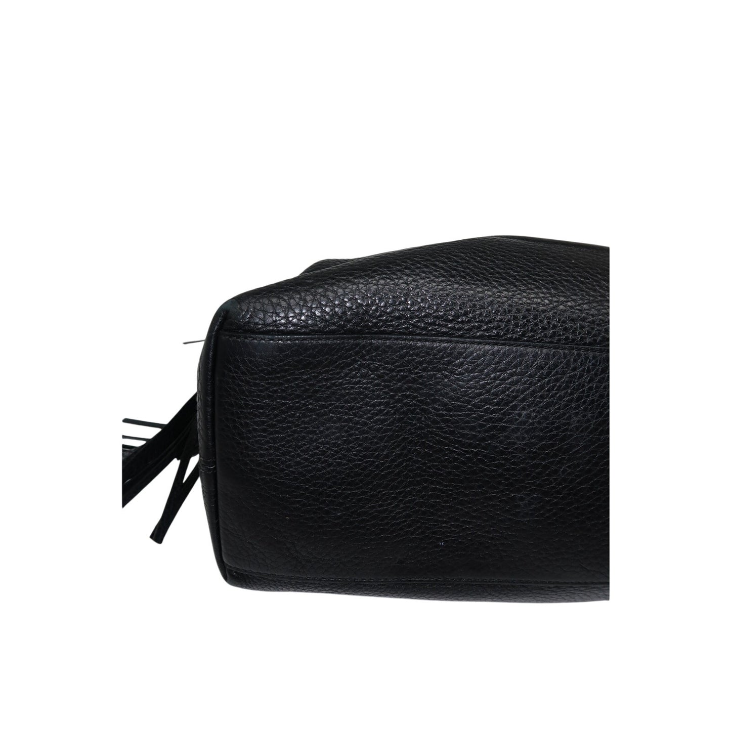 Gucci Soho GG Logo Chain Strap Shoulder Bag Black Pebbled Leather