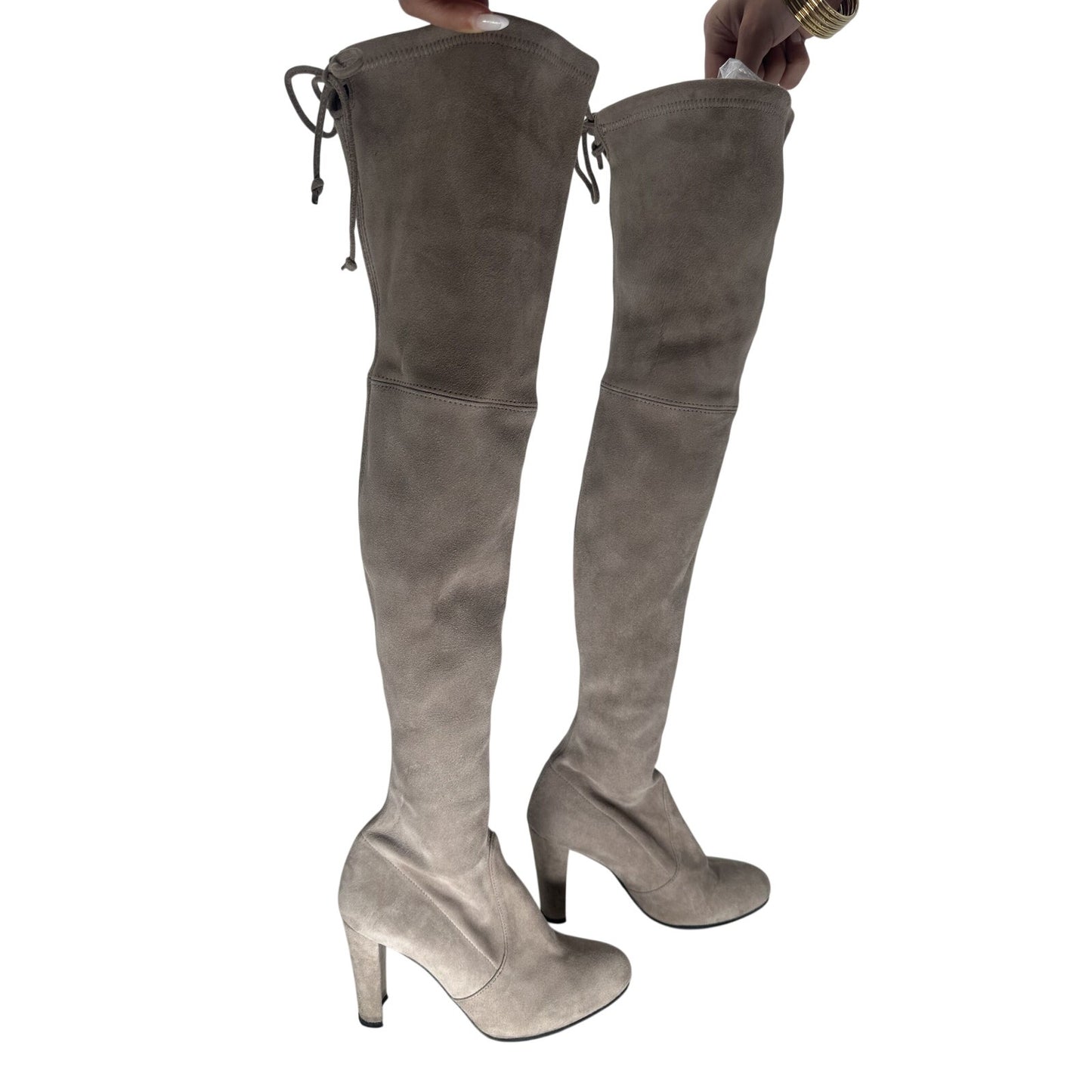 Stuart Weitzman Suede Highland Over-The-Knee Heeled Boots Gray Women's Size 5.5