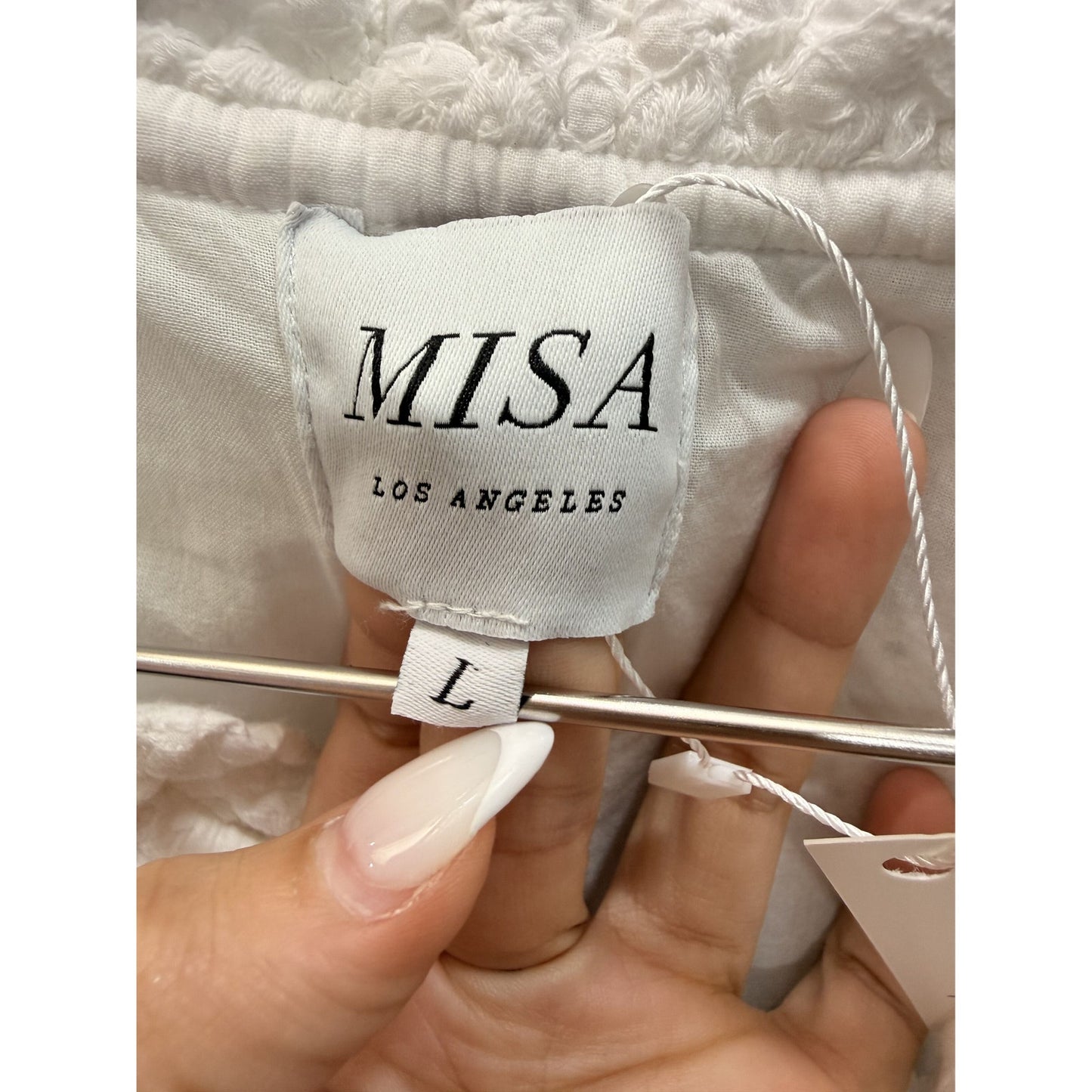 MISA Los Angeles Iliana  Eyelet Ruffle Tiered Mini Dress White Size Large