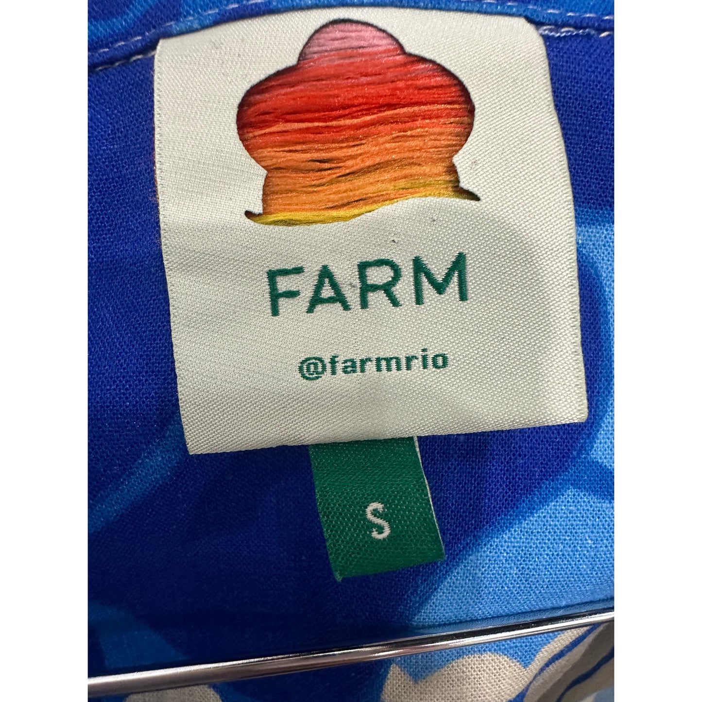 Farm Rio Tropical Groove Collared Button Front Belted Romper Blue Women's Size S