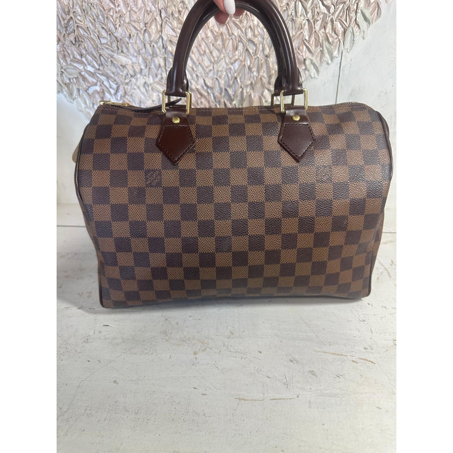 Louis Vuitton Damier Ebene Canvas Monogram Speedy 30 Tote Bag Brown