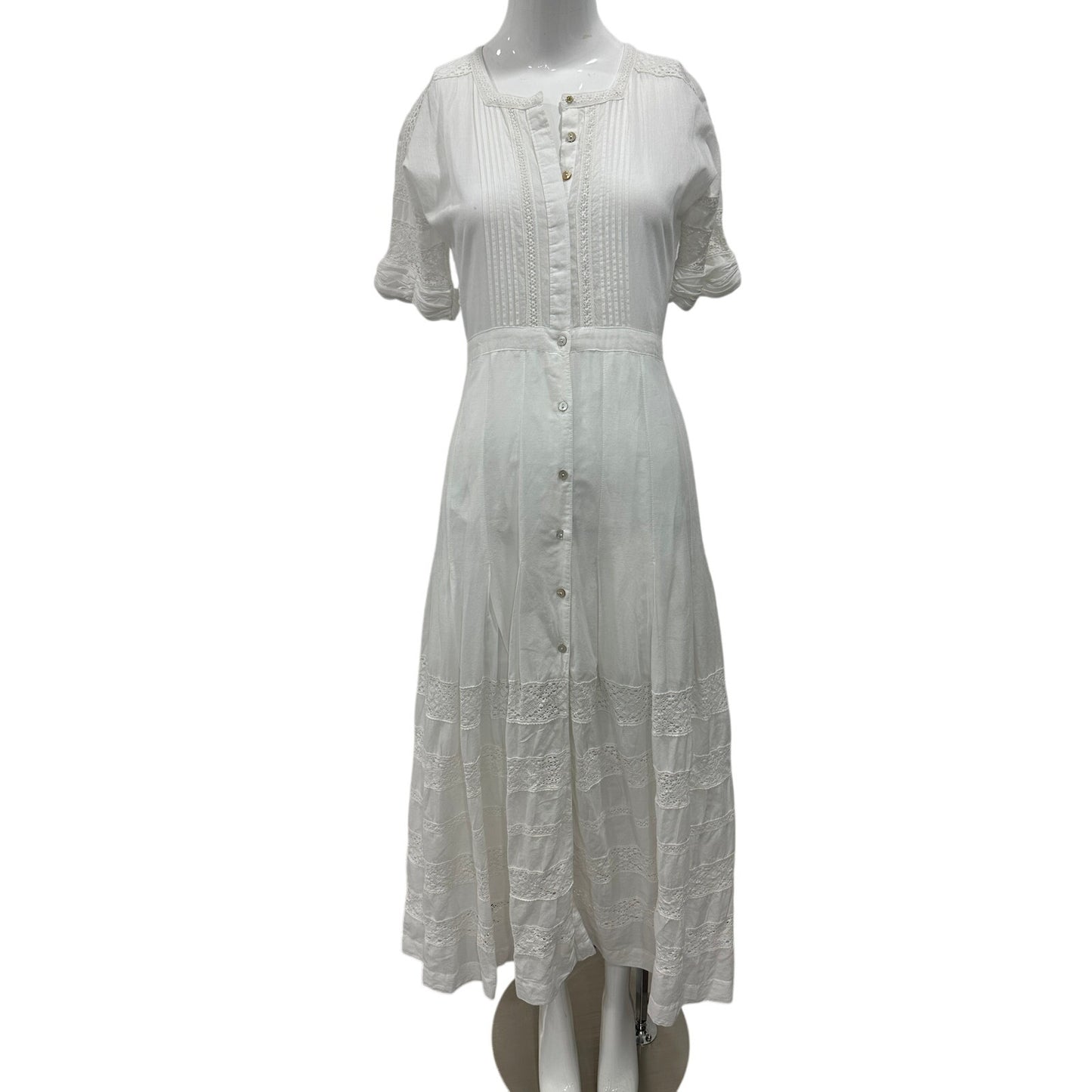 LoveShackFancy White Cotton Lace Trim Button Front Edie Maxi Dress