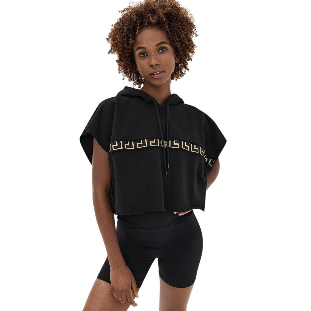 Versace Tex Felpa Artico Greca Border Jersey Cropped Hoodie Sweatshirt