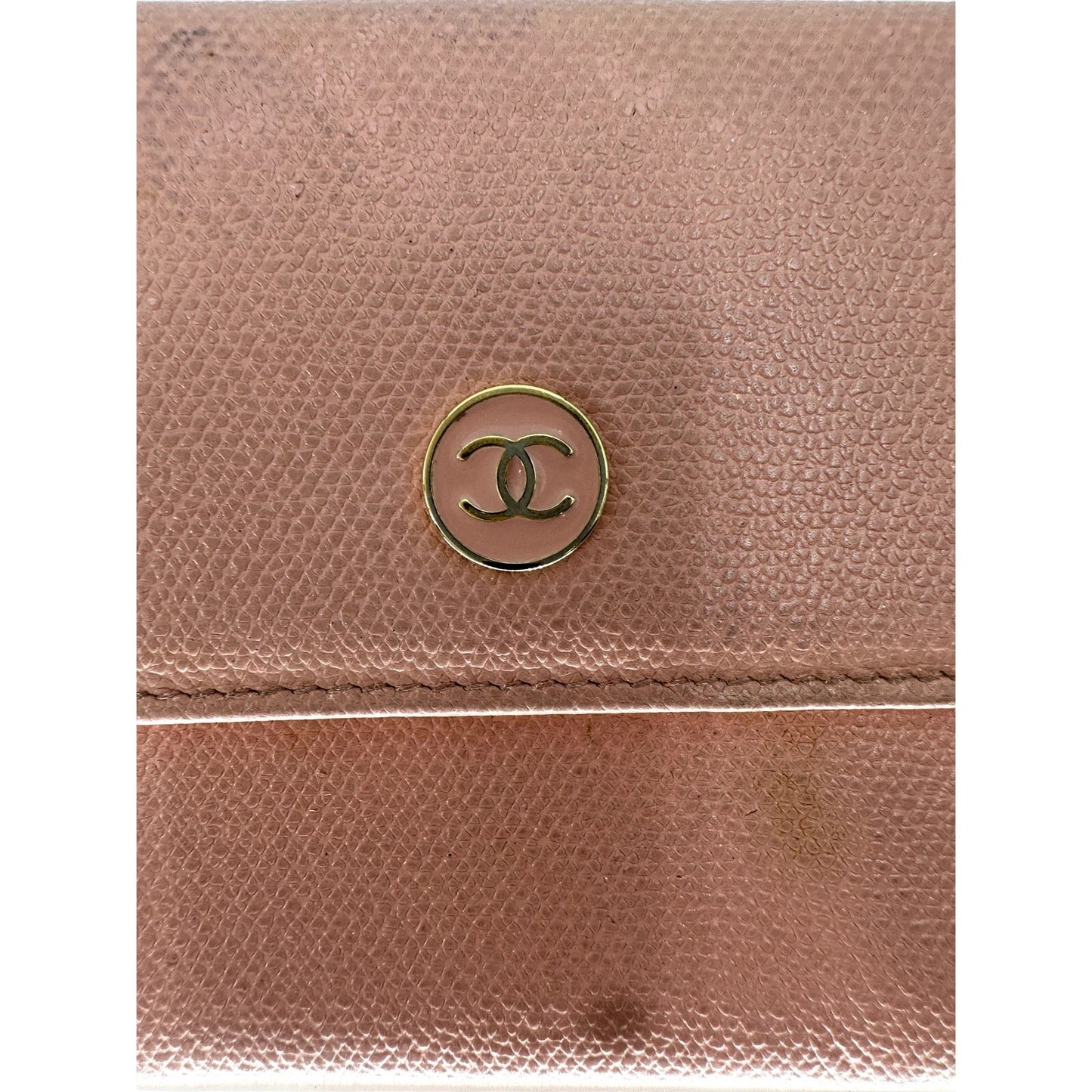 Chanel Blush Pink CC Logo Grained Calfskin Vintage Trifold Women Compact Wallet