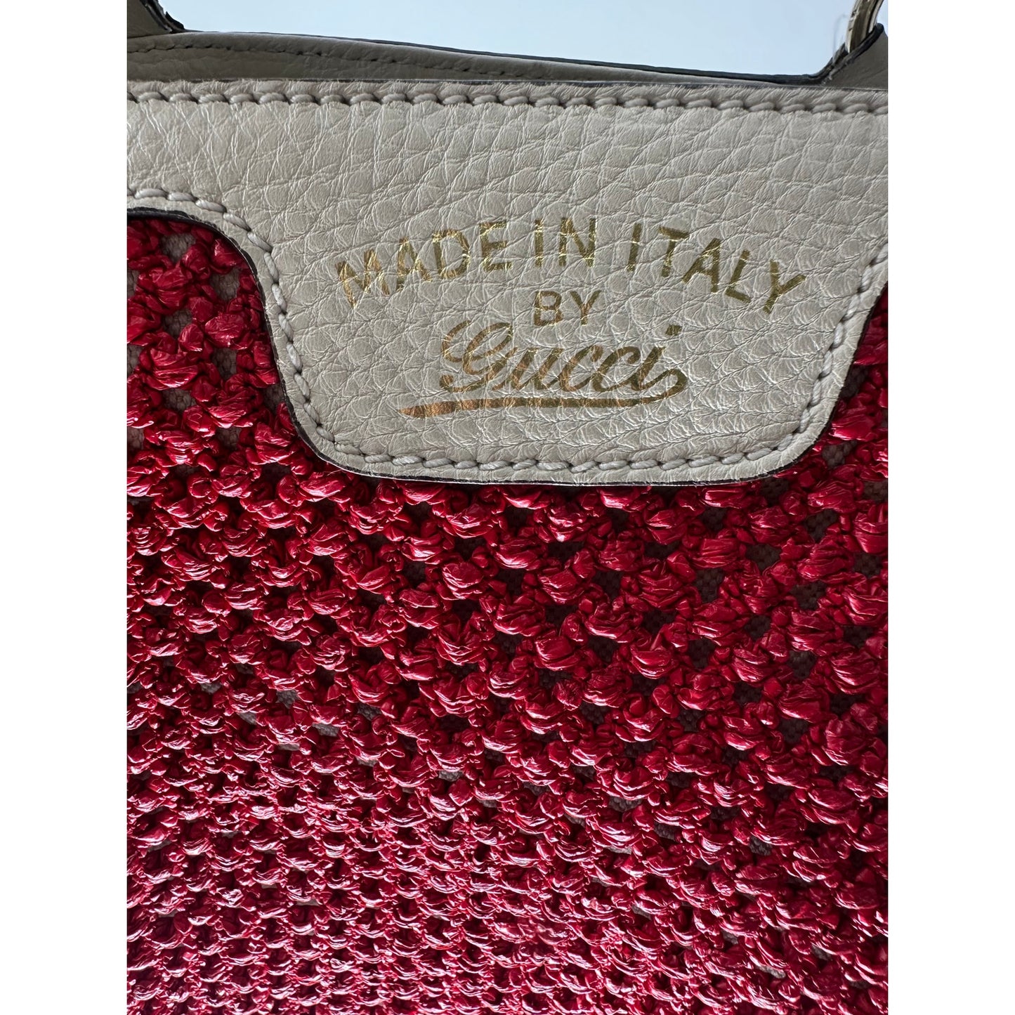 Gucci Raffia Straw Mesh Bamboo Handle Tote Bag