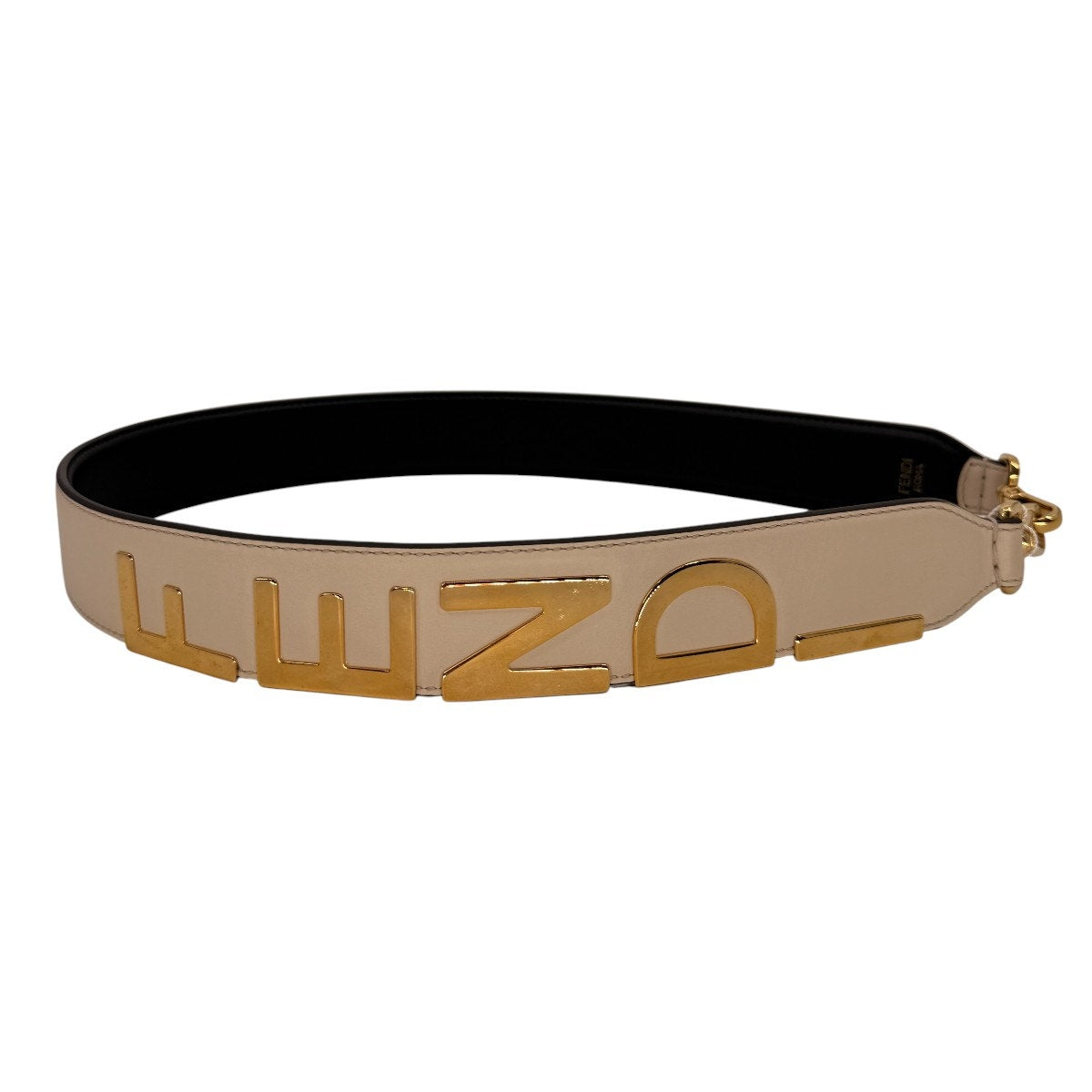 Fendi Roma Logo Leather Shoulder Strap Black Gold Tone Hardware