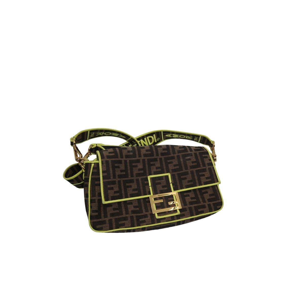 Fendi Zucca Embroidered FF Logo Canvas Baguette Shoulder Bag