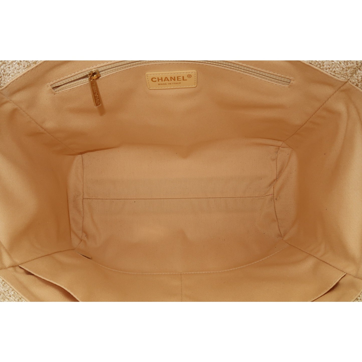 Chanel Raffia Deauville Glitter Logo Accent Tote Bag