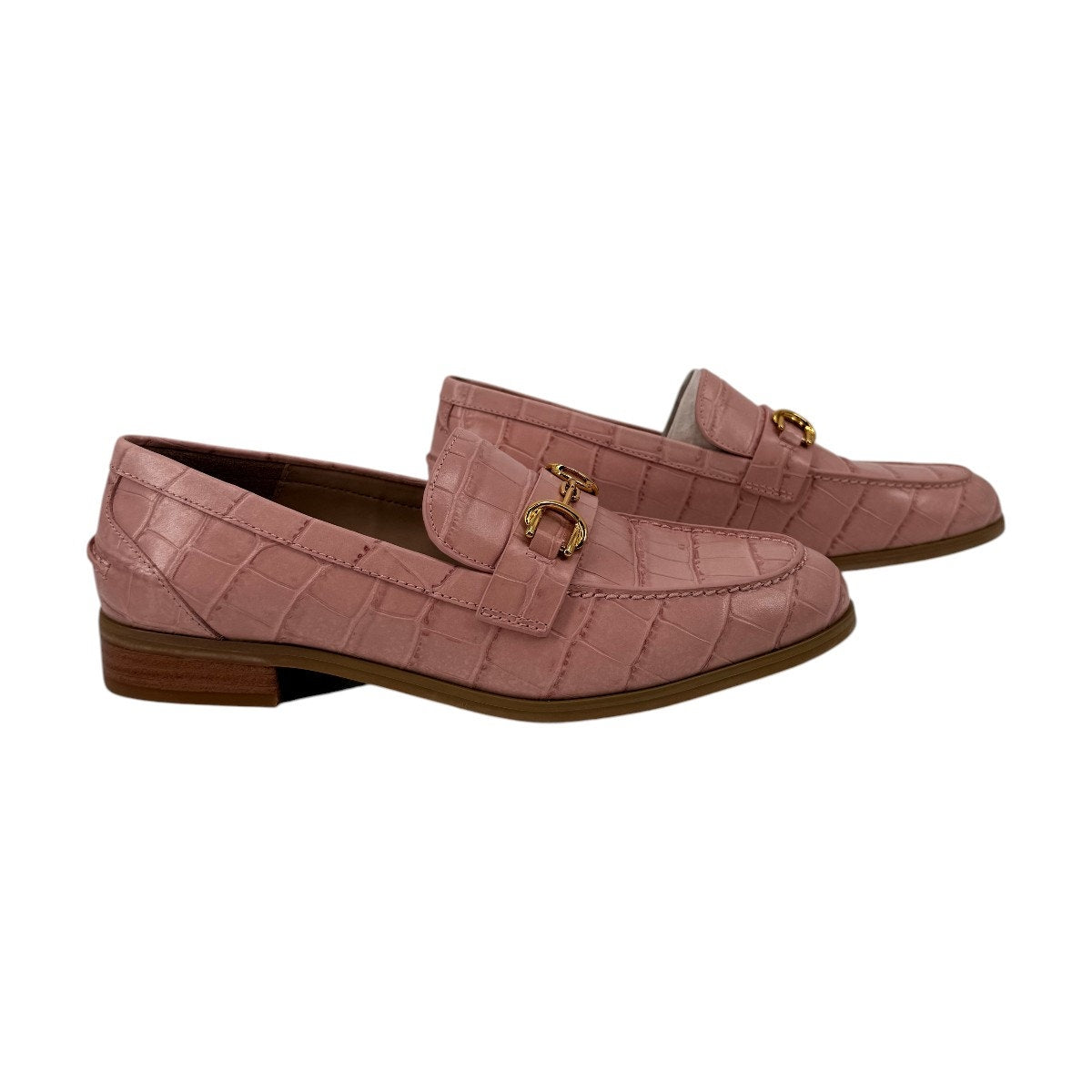 Stuart Weitzman Owen Buckle Printed Croc Leather Loafers Pink Women's 7.5 B