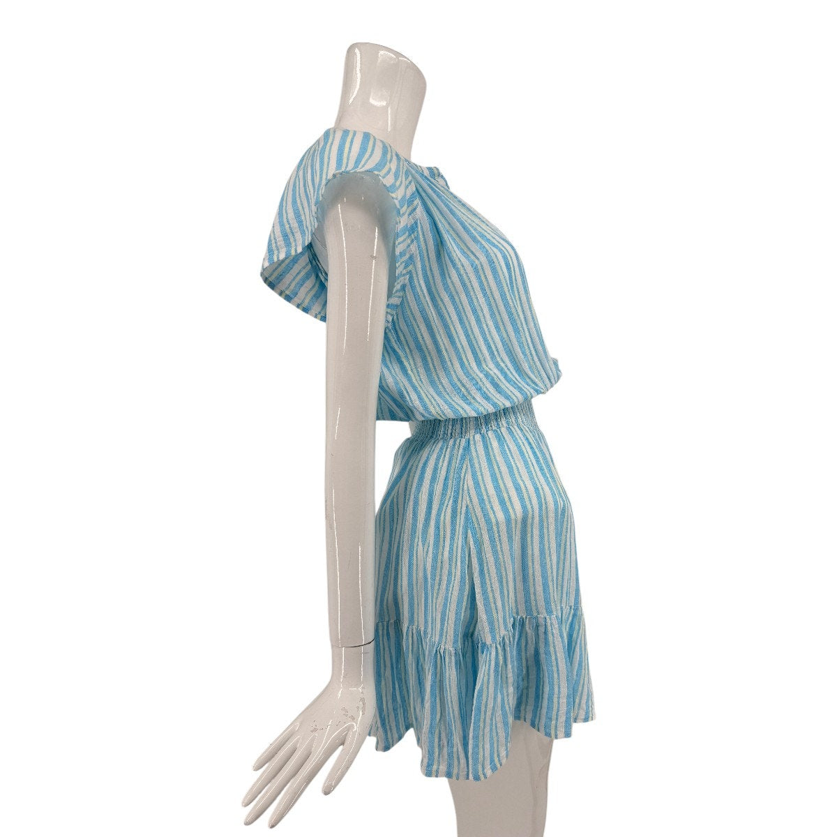 Rails Augustine Laguna Stripe Linen Blend Smocked Mini Dress Blue Women's Size S