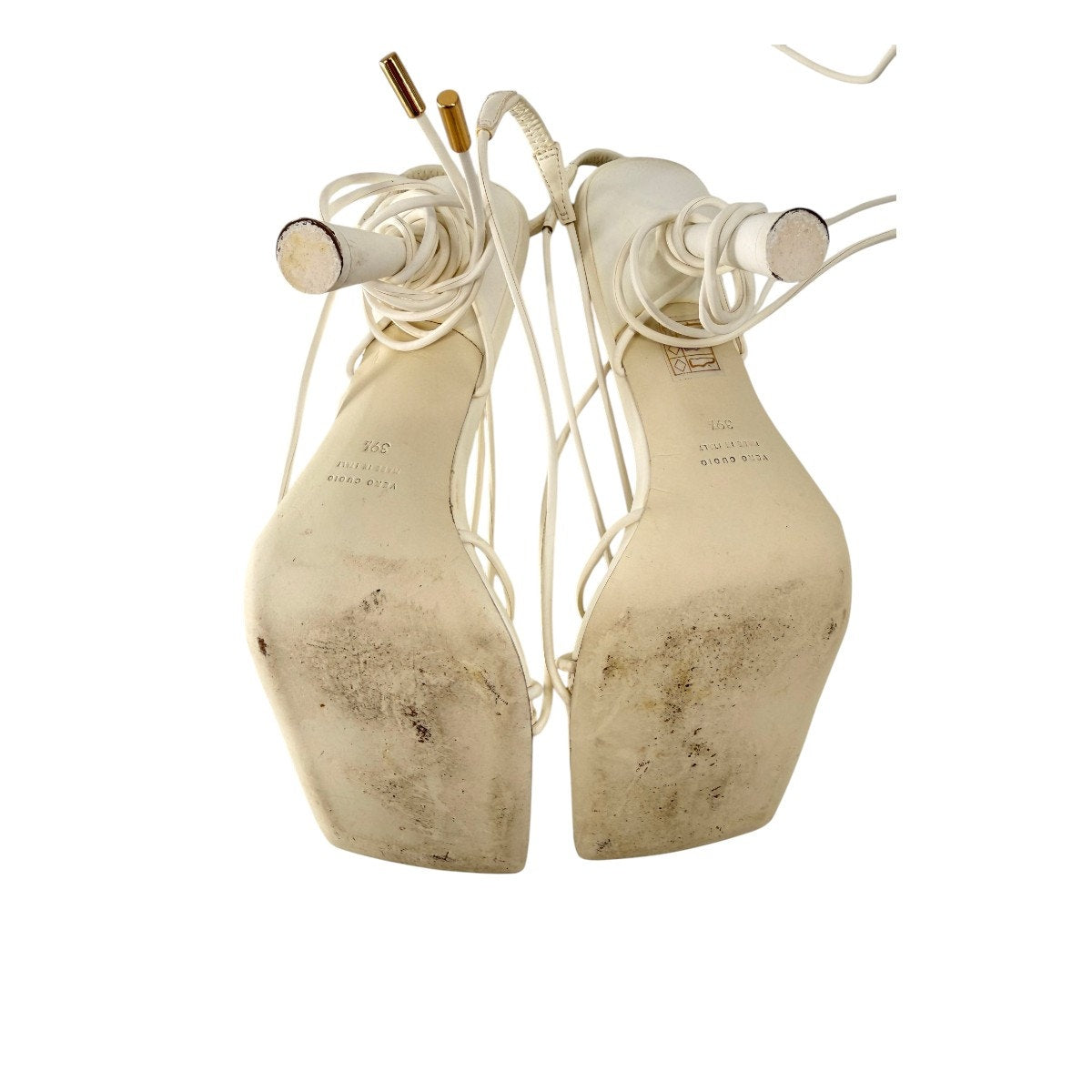 Gia/RHW Leather Lace Up Strappy Square Toe Sandals