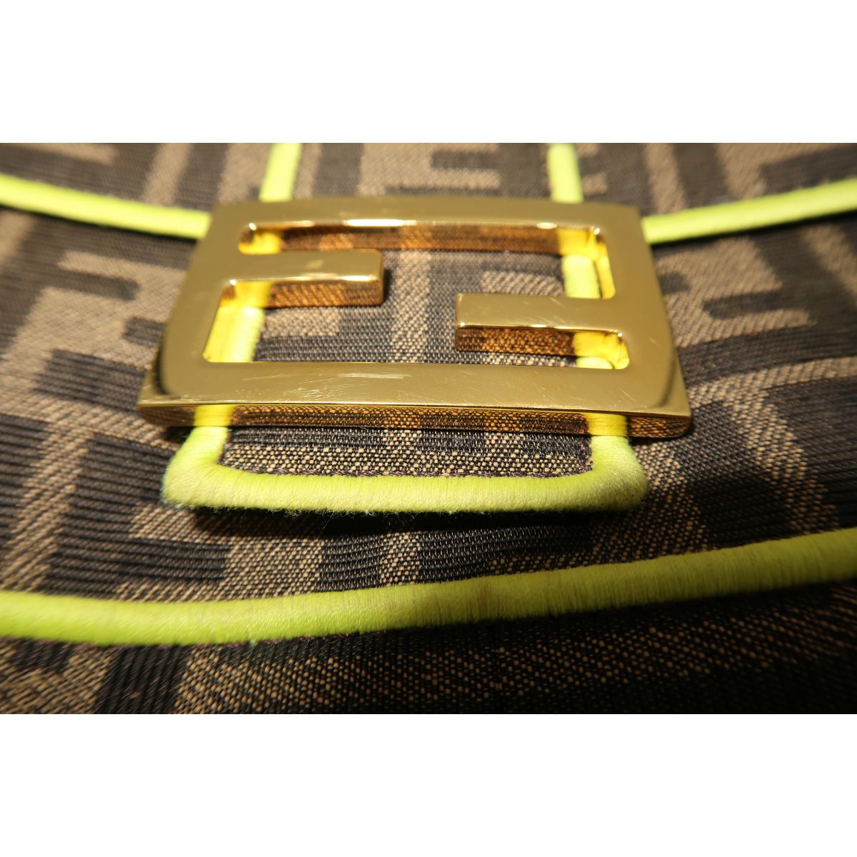 Fendi Zucca Embroidered FF Logo Canvas Baguette Shoulder Bag